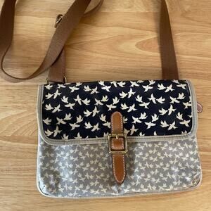 Fossil Crossbody - Blue & Grey Birds, Coated Canvas *STAINS*